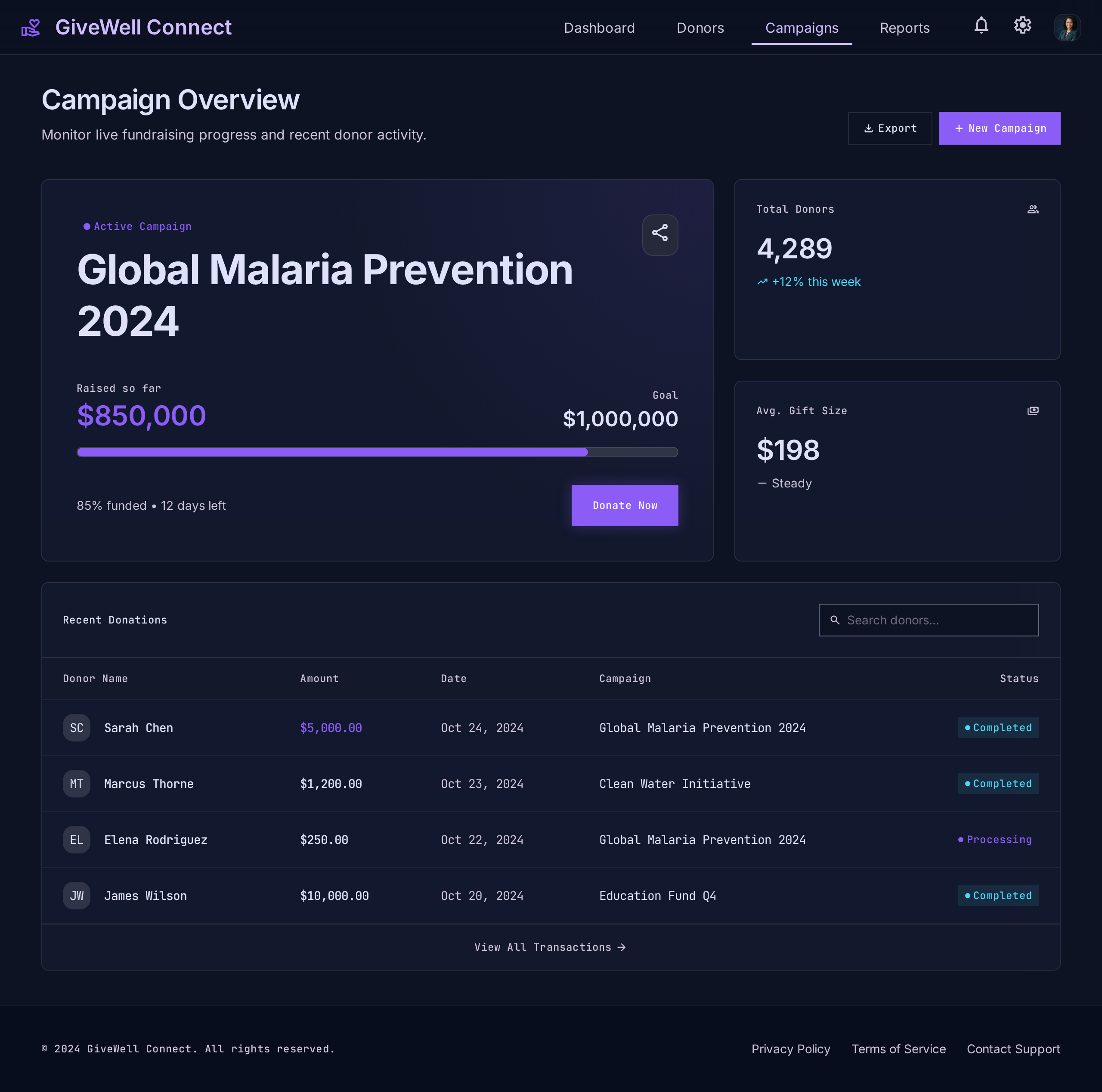 GiveWell Connect product screenshot